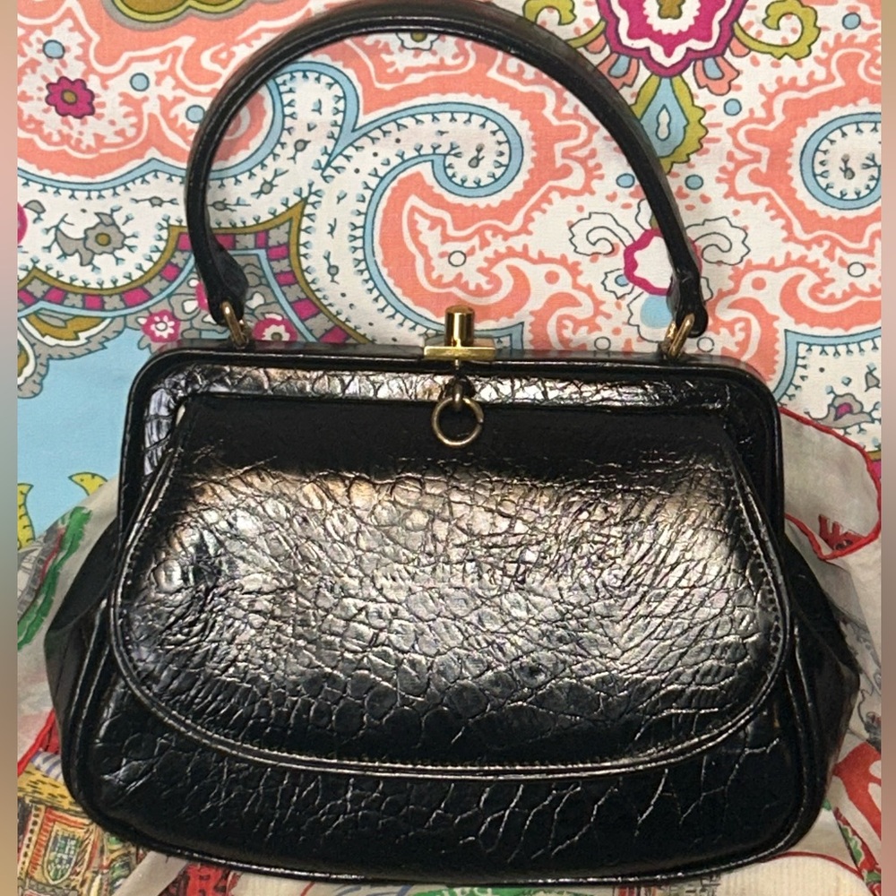 Vintage, Meyers 1950s Black Croc Embossed Rockabilly Made in USA Mid-Century